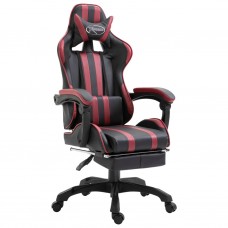 Datorspēļu krēsls ar kāju balstu, vīnsarkana mākslīgā āda