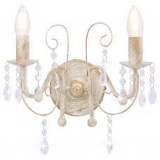 Sienas lampa ar pērlītēm, antīki balta, 2 x e14 spuldzes