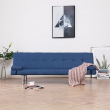 Izvelkams dīvāns ar 2 spilveniem, zils poliesters