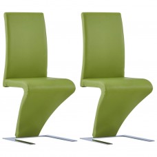 Virtuves krēsli, 2 gab., zigzaga forma, zaļa mākslīgā āda