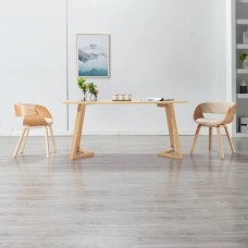 Virtuves krēsls, izliekts koks un mākslīgā āda, krēmkrāsa