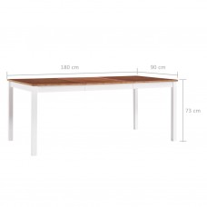 Virtuves galds, 180x90x73 cm, balts, brūns, priedes koks