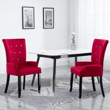Virtuves krēsli ar roku balstiem, 2 gab., sarkans samts