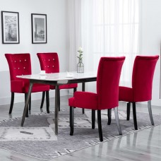 Virtuves krēsli ar roku balstiem, 4 gab., sarkans samts