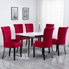 Virtuves krēsli ar roku balstiem, 6 gab., sarkans samts