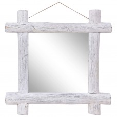 Spogulis, balts, 70x70 cm, baļķu dizains, pārstrādāts masīvkoks
