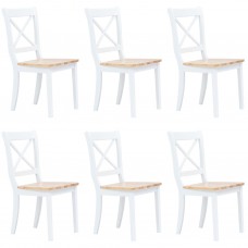 Virtuves krēsli, 6 gab., balti, dabīga krāsa, masīvs gumijkoks