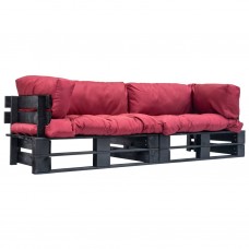 2-daļīgs palešu dīvānu komplekts ar sarkaniem matračiem, priede