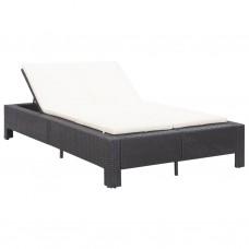 Sauļošanās gulta ar matraci, melna, pe pinums, divvietīga