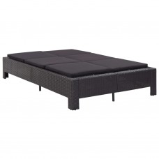 Sauļošanās gulta ar matraci, melns pe pinums, divvietīga