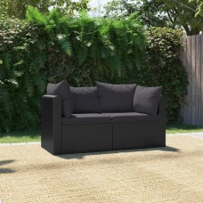 2-daļīgs dārza dīvāna komplekts ar matračiem, melns pe pinums
