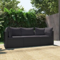 3-daļīgs dārza dīvāna komplekts ar matračiem, melns pe pinums