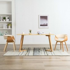 Virtuves krēsli, 2 gab., liekts koks un mākslīgā āda, krēmkrāsā