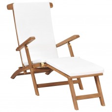 Pludmales krēsls ar matraci, masīvs tīkkoks, krēmkrāsā