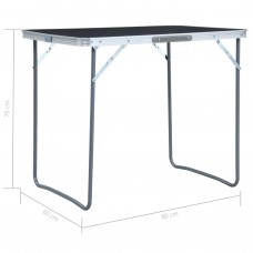 Saliekams kempinga galds, pelēks, metāla rāmis, 80x60 cm