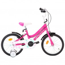Bērnu velosipēds, 16 collas, melns ar rozā