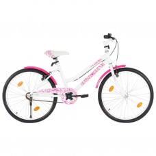 Bērnu velosipēds, 24 collas, rozā ar baltu