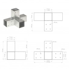 Stabu savienotāji, x forma, 4 gab., cinkots metāls, 71x71 mm