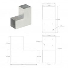 Stabu savienotāji, 4 gab., l forma, cinkots metāls, 91x91 mm