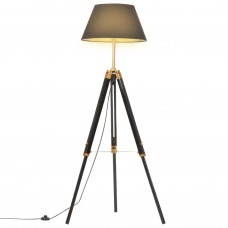 Grīdas lampa uz statīva, melna, zeltaina, masīvs tīkkoks, 141cm