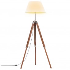 Grīdas lampa uz statīva, brūna, balta, masīvs tīkkoks, 141 cm