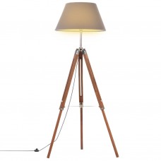 Grīdas lampa uz statīva, brūna, pelēka, masīvs tīkkoks, 141 cm