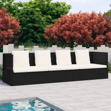 Dārza gulta ar matračiem un spilveniem, melna pe rotangpalma