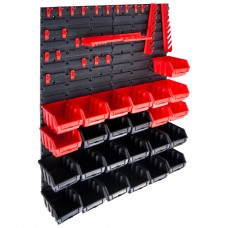 29-daļīgs sienas plaukts ar kastēm un paneļiem, melns, sarkans