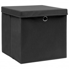 Uzglabāšanas kastes ar vāku, 4 gab., melnas, 32x32x32 cm