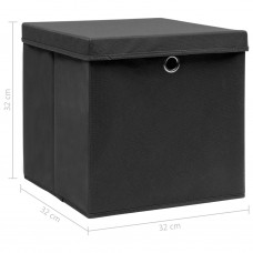 Uzglabāšanas kastes ar vāku, 4 gab., melnas, 32x32x32 cm