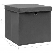 Uzglabāšanas kastes ar vāku, 4 gab., pelēkas, 32x32x32 cm