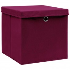 Uzglabāšanas kastes ar vāku, 4 gab., sarkanas, 32x32x32 cm
