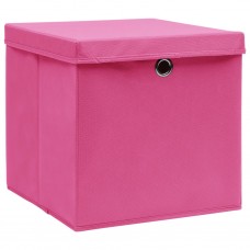 Uzglabāšanas kastes ar vāku, 10 gab., 32x32x32 cm, rozā audums