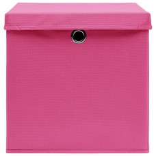 Uzglabāšanas kastes ar vāku, 10 gab., 32x32x32 cm, rozā audums