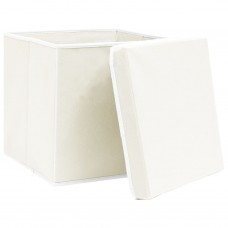 Uzglabāšanas kastes ar vāku, 4 gab., 32x32x32 cm, balts audums