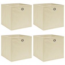 Uzglabāšanas kastes, 4 gab., krēmkrāsas, 32x32x32 cm, audums
