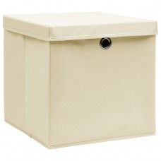 uzglabāšanas kastes ar vāku, 4 gab., krēmkrāsas, 32x32x32 cm