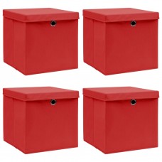 Uzglabāšanas kastes ar vāku, 4 gb., 32x32x32 cm, sarkans audums