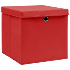Uzglabāšanas kastes ar vāku, 10 gab., sarkans, 32x32x32 cm