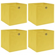 Uzglabāšanas kastes, 4 gab., dzeltens, 32x32x32 cm, audums