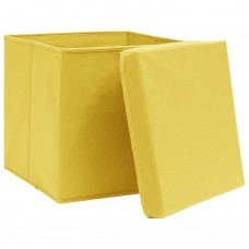 Uzglabāšanas kastes ar vāku, 4 gb., 32x32x32cm, dzeltens audums