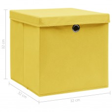 Uzglabāšanas kastes ar vāku, 4 gb., 32x32x32cm, dzeltens audums