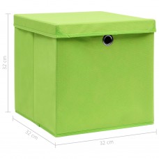 Uzglabāšanas kastes ar vāku, 4 gab., zaļas, 32x32x32 cm