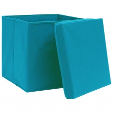 uzglabāšanas kastes ar vāku, 4 gab., 32x32x32 cm, zils audums