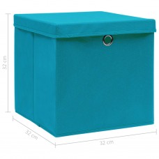 uzglabāšanas kastes ar vāku, 4 gab., 32x32x32 cm, zils audums