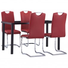 Virtuves galds un 4 krēsli, sarkana mākslīgā āda