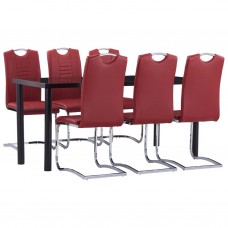 Virtuves galds un 6 krēsli, sarkana mākslīgā āda