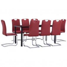 Virtuves galds un 8 krēsli, sarkana mākslīgā āda