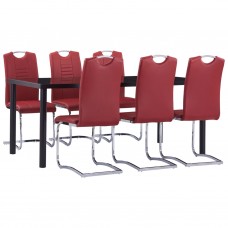 Virtuves galds un 6 krēsli, sarkana mākslīgā āda