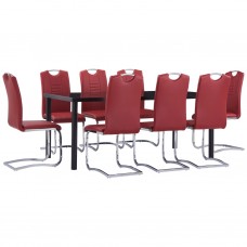 Virtuves galds un 8 krēsli, sarkana mākslīgā āda